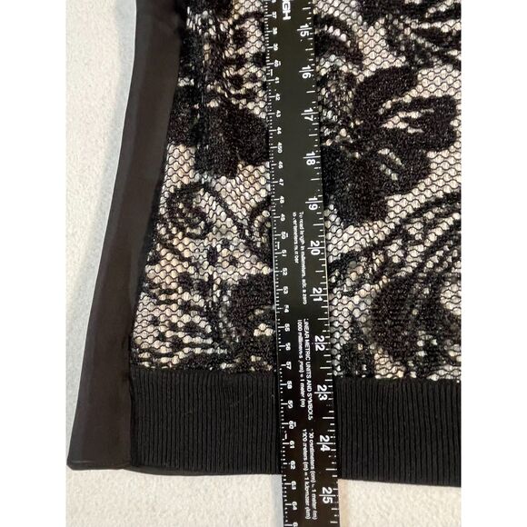 Ann Taylor Black Ivory Lace Overlay Long Sleeve Top Wool Blend Large Tunic CHIC - Picture 8 of 9